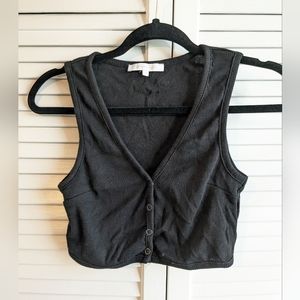 Black ribbed Henley crop top